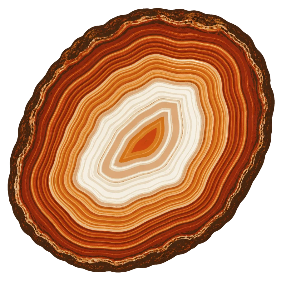 Sliced Lake Superior agate with red and orange banding