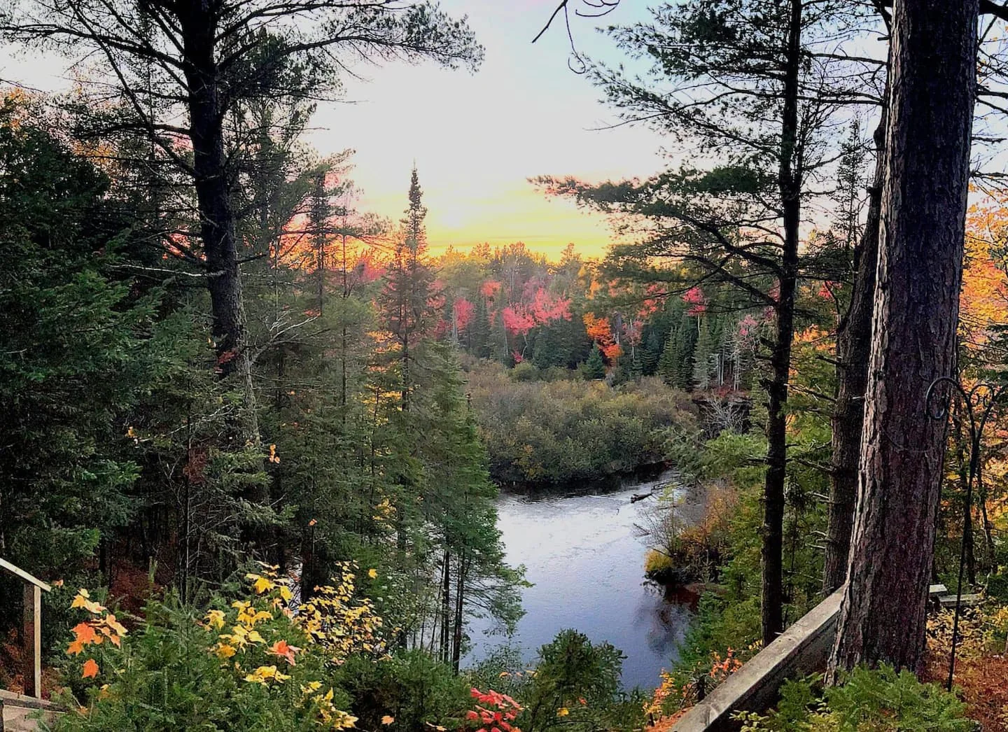 Autumn overlook of the Two Hearted River winding through fall colors